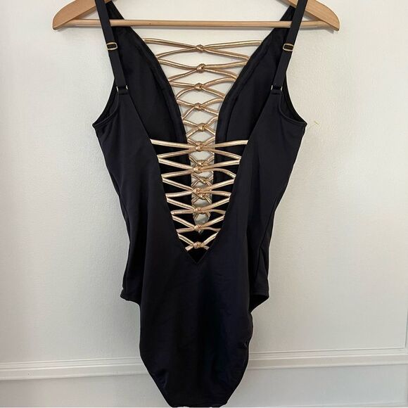 Women's Bleu Core-Lace-Down Mio One-Piece Swimsuit Black/Gold Size 6 - Picture 9 of 14